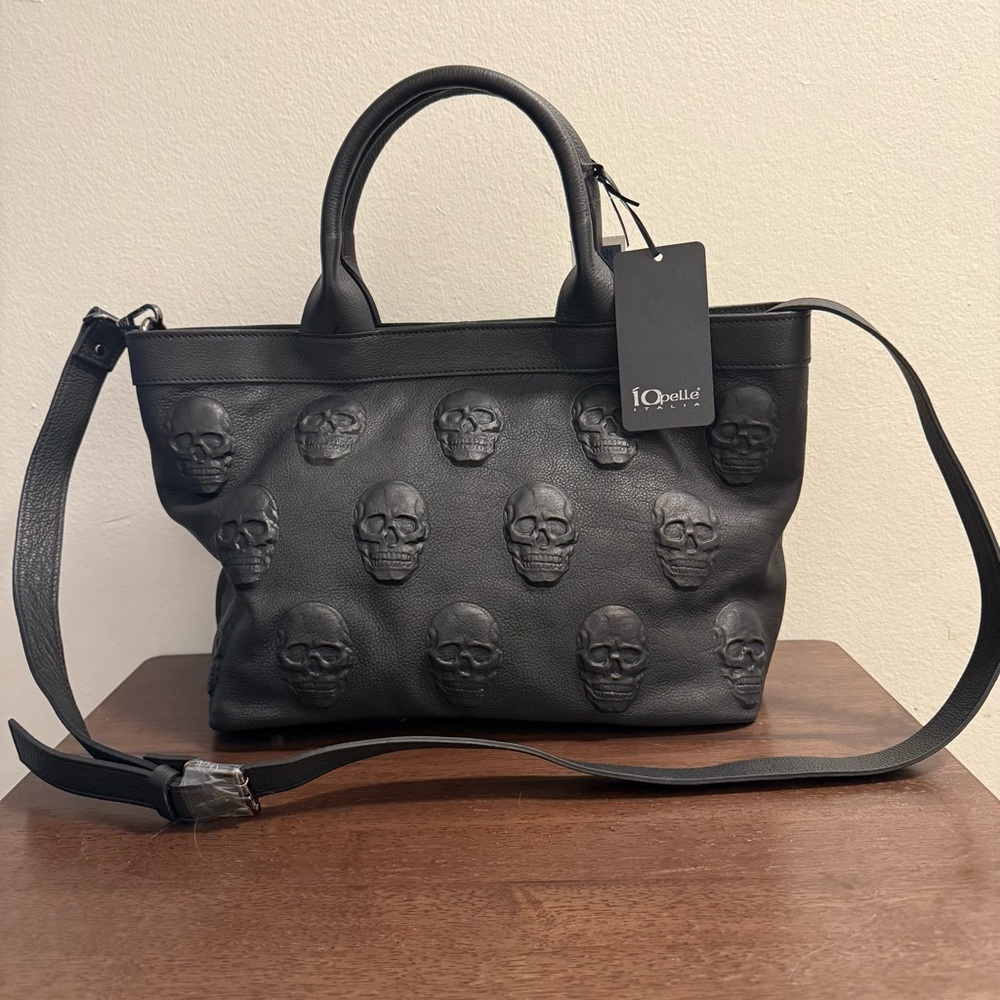 ioPellé Black Skull Embossed Tote Bag